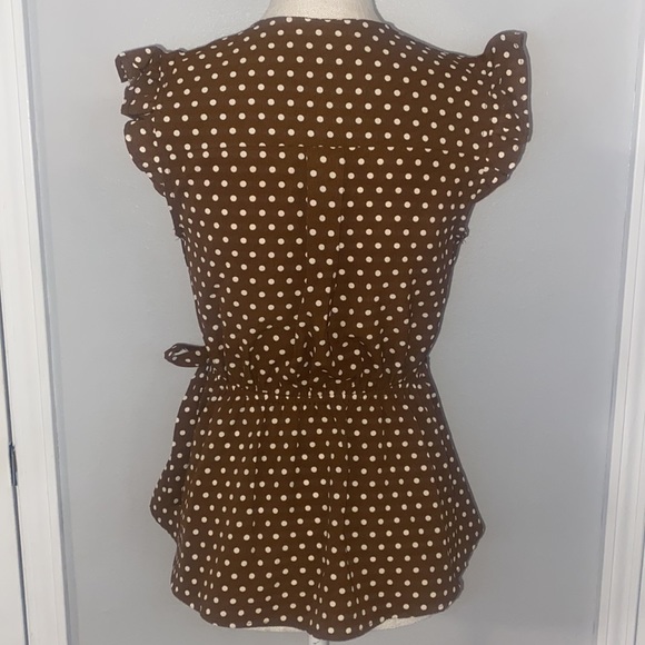 Monteau Sleeveless Polka Dot Wrap Peplum Blouse - Picture 4 of 9